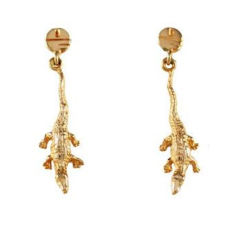 1 1/4" 14K Gold Albert Gator Dangle Earrings with Pell Logo Post - Jewelry Works