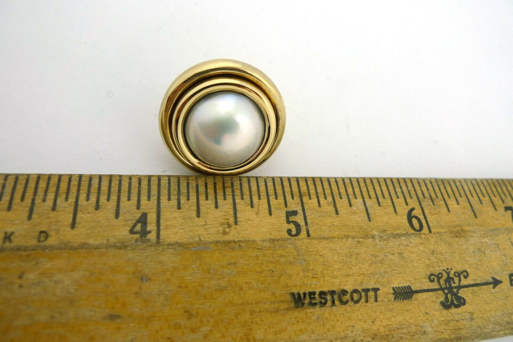 White AAA Mabe Pearl 14K Yellow Gold Earrings - Jewelry Works