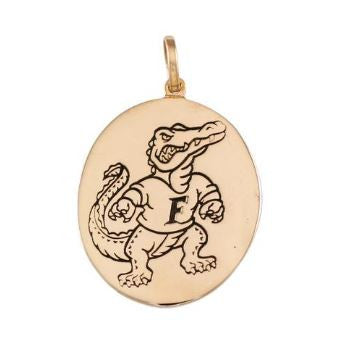 1 1/8" Albert Fighting Gator Oval Disk Logo 14K Gold Pendant Charm - Jewelry Works