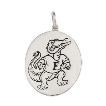 1 1/4" Albert Fighting Gator Oval Disk Logo Sterling Silver Pendant Charm - Jewelry Works