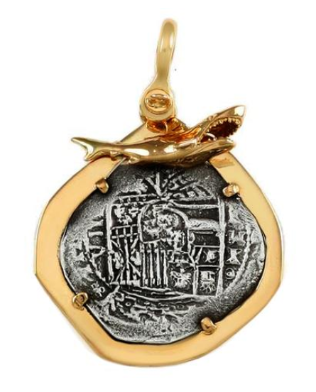 1 5/8" REPLICA ATOCHA WITH FEROCIOUS SHARK BEZEL & SHACKLE BAIL - ITEM #15504 - Jewelry Works