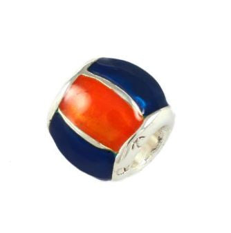 Gator Bead Orange and Blue Enameled Barrel Bead - Jewelry Works