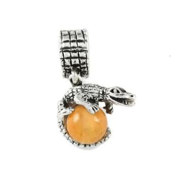 Gator Bead Gator Wrapped Around Orange Carnelian Bead with Sterling Silver - Jewelry Works
