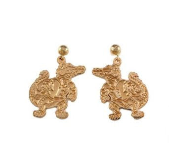 3/4" 14K Gold Albert Gator Dangle Earrings Satin Finish - Jewelry Works