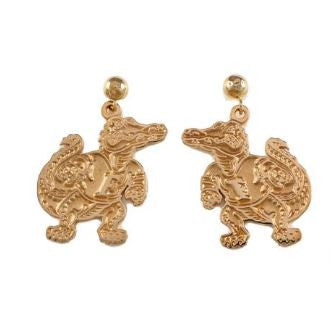 7/8" 14K Gold Albert Gator Dangle Earrings Satin Finish - Jewelry Works