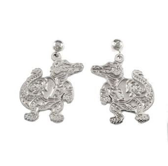 7/8" Sterling Silver Albert Gator Dangle Earrings Satin Finish - Jewelry Works