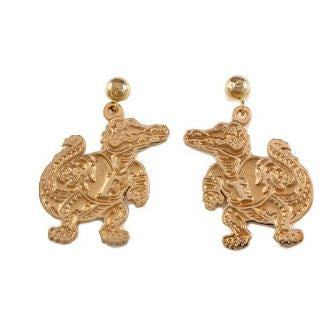 1" 14K Gold Albert Gator Dangle Earrings Satin Finish - Jewelry Works