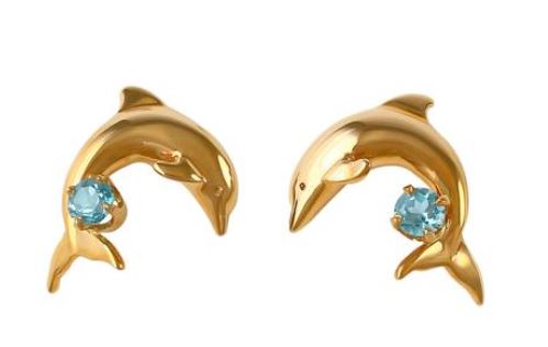 30751BT - DOLPHIN EARRINGS WITH BLUE TOPAZ - Jewelry Works