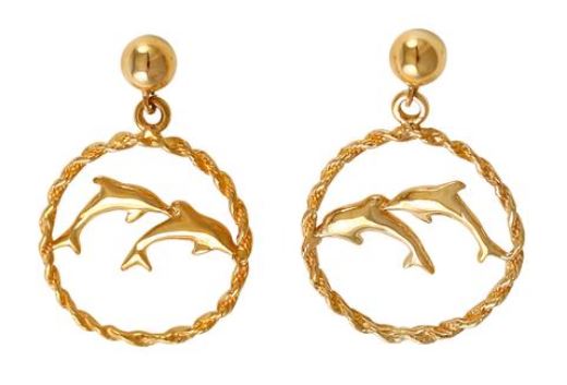 30821 - DOUBLE DOLPHIN EARRINGS IN ROPE FRAMES - Jewelry Works