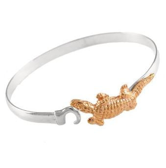 1 3/4 14K Gold Alligator on Sterling Silver Hook Bracelet - Jewelry Works