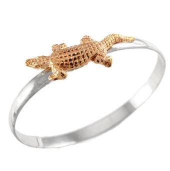 1 3/4" 14K Gold Alligator on Sterling Silver Hook Bracelet - Jewelry Works