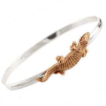 1 3/8 14K Gold Alligator on Sterling Silver Hook Bracelet - Jewelry Works