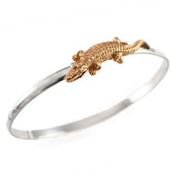 1 3/8" 14K Gold Alligator on Sterling Silver Hook Bracelet - Jewelry Works