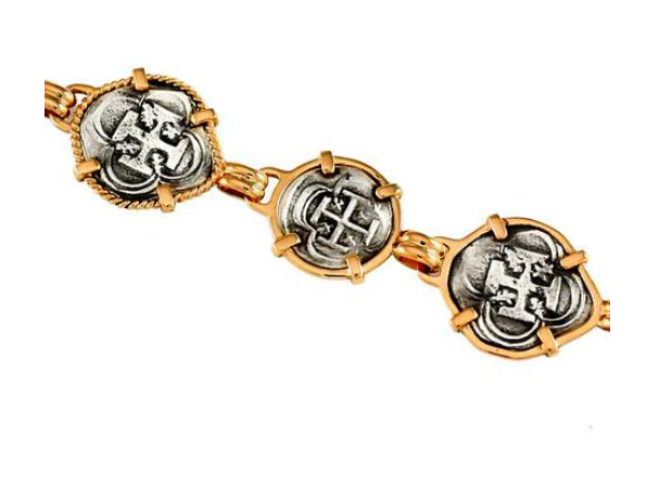 46124 - REPLICA ATOCHA BRACELET WITH 3 ALTERNATING COIN LINKS - Jewelry Works