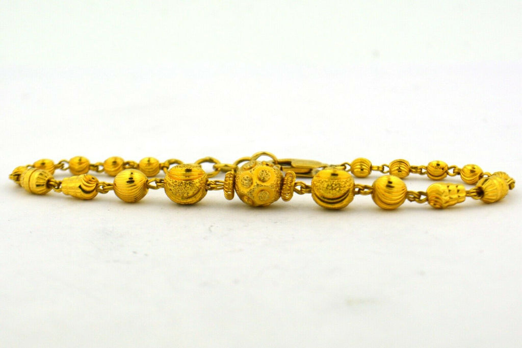 7 In 22K Yellow Gold Detailed Hand Crafted Beaded Bracelet 6.9g - Jewelry Works