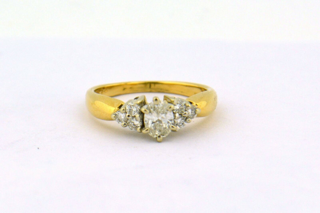 14KY 0.59CTTW Oval Diamond Engagement Ring Round Diamond Accent Center 0.35CT - Jewelry Works