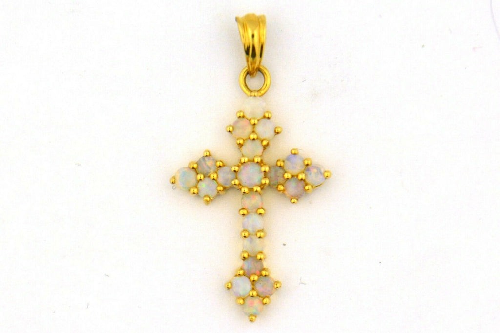 14KY Round Multi Opal Cross Pendant 2.1G 33X18MM - Jewelry Works
