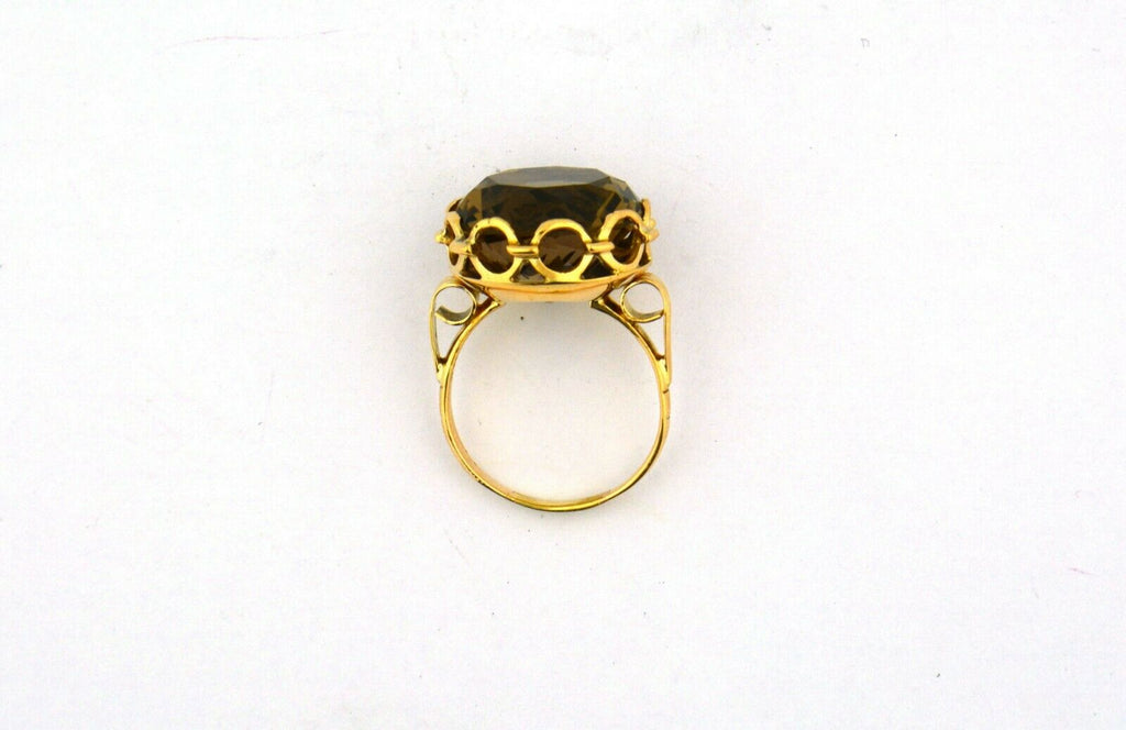 14KY 16CT Smoky Quartz Circle Design Cocktail Ring 7.9G Size 9 - Jewelry Works