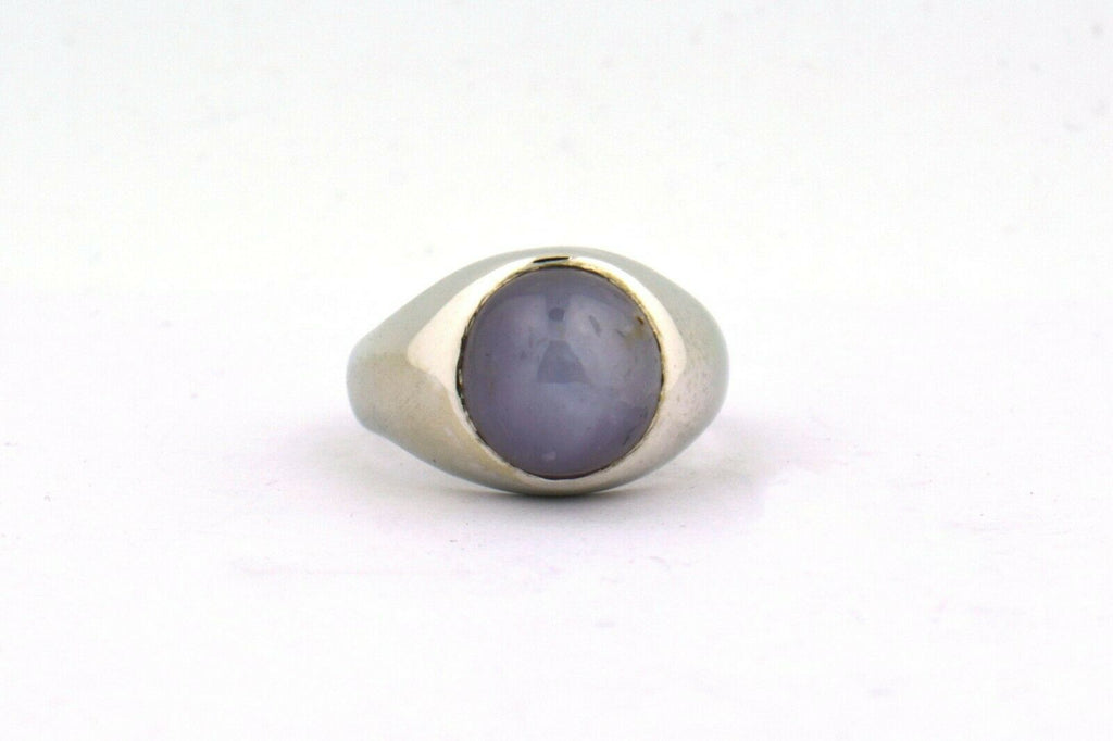 Men's 14k White Gold Ring 16.5 Carat Gray Star Sapphire Cabochon 14.9g Size 12 - Jewelry Works