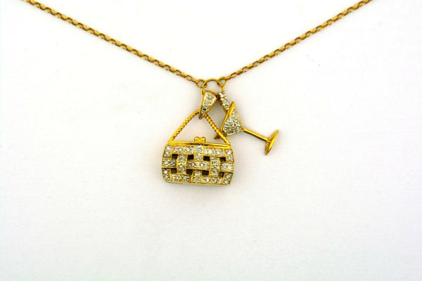 14KY 17IN 0.5CTTW Diamond Purse (it opens!) and Martini Charms on Rolo Chain - Jewelry Works