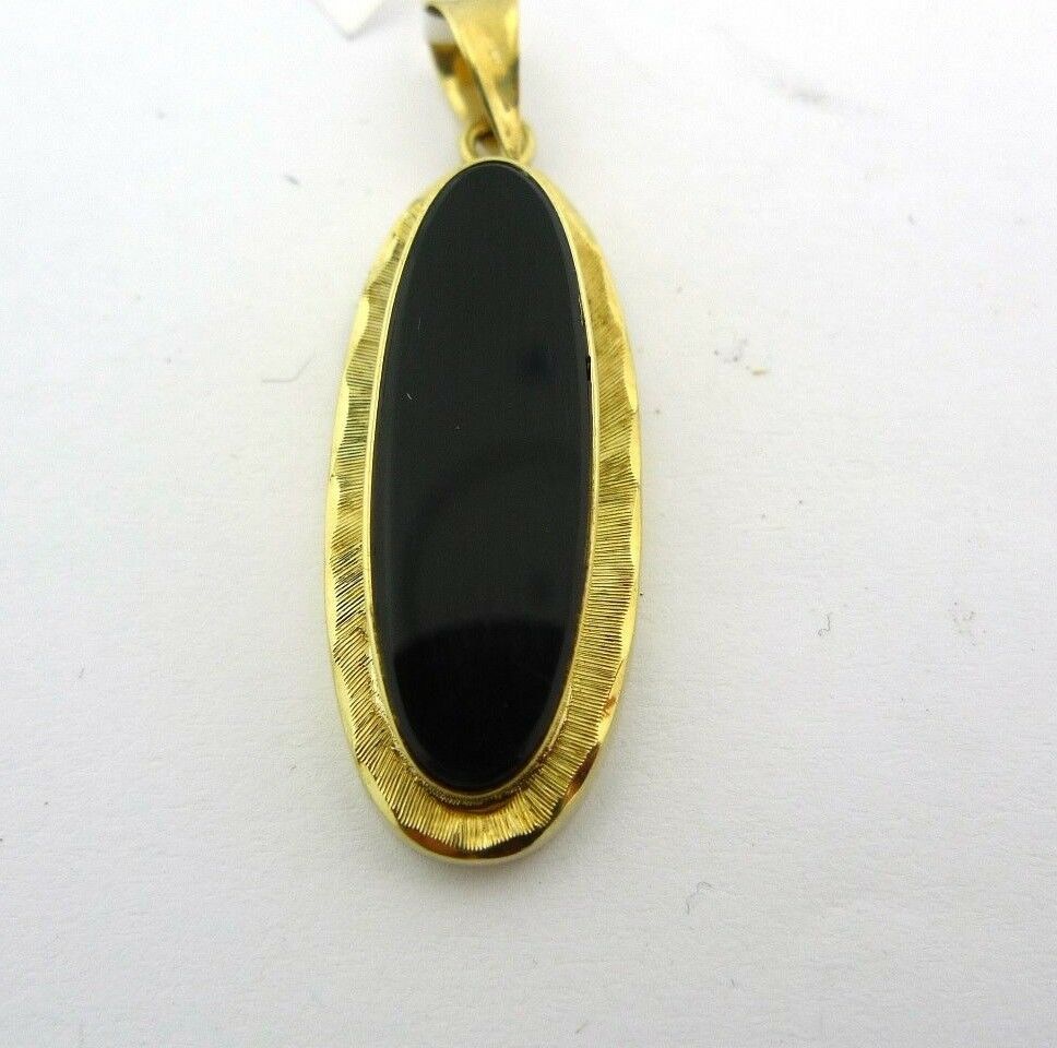 Vintage Oval Black Onyx 14K Yellow Gold Pendant - Jewelry Works