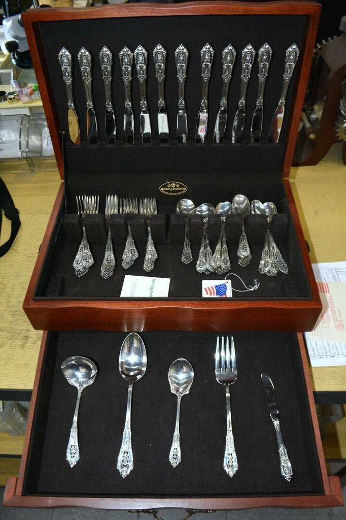 Reed and Barton 73 piece Sterling Silver Flatware Set with Original Cherry Box - Jewelry Works