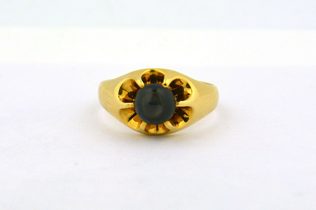 14K Yellow Gold 2.5CT Round Black Star Sapphire Ring Size 9.5 6.4G - Jewelry Works