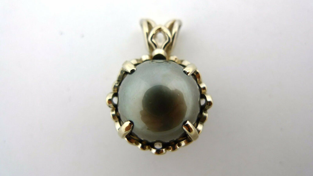 14K White Gold Grey Tahitian Pearl Pendant 12.7mm 5.8g - Jewelry Works