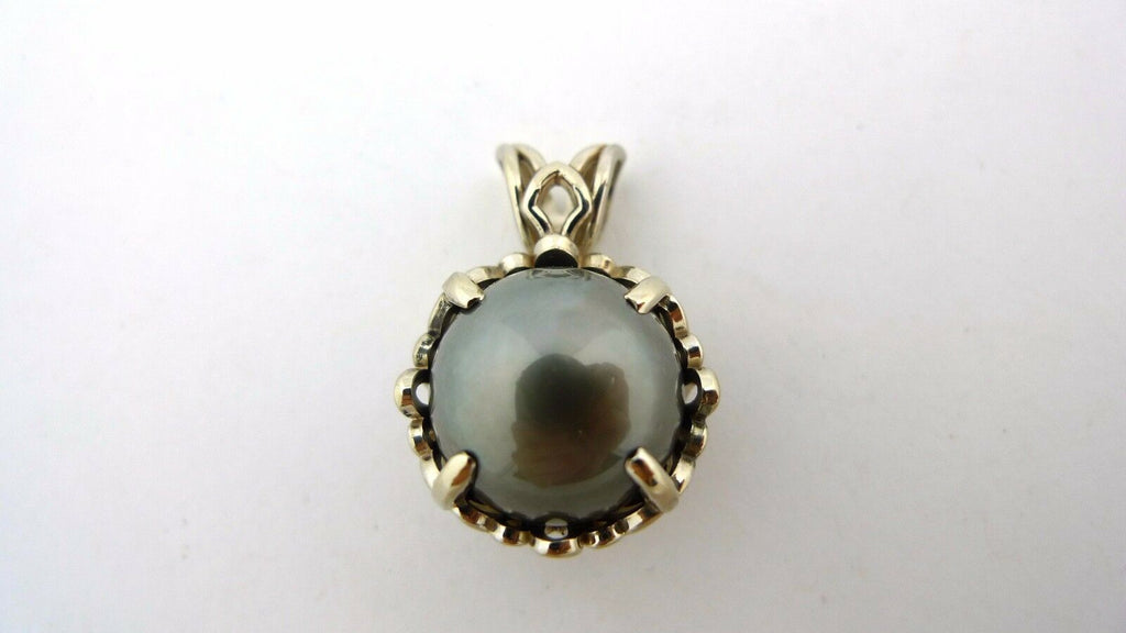 14K White Gold Grey Tahitian Pearl Pendant 12.7mm 5.8g - Jewelry Works