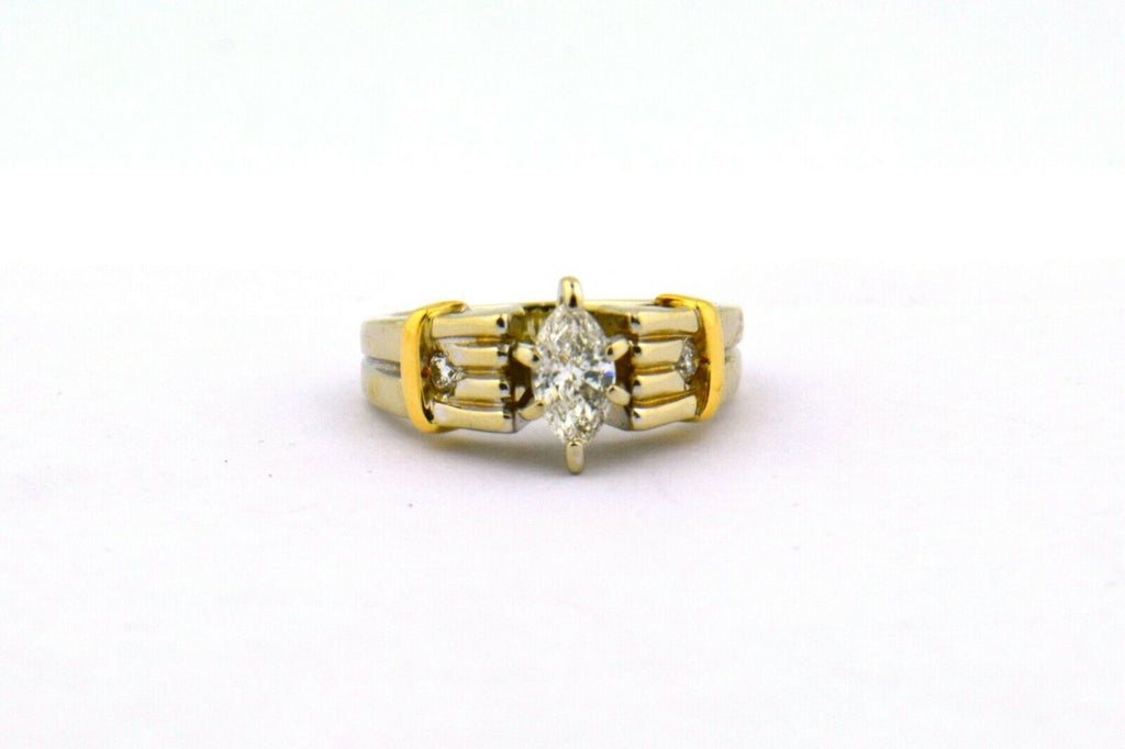 14K Two-Tone 0.45CTTW Round & Marquise Diamond Engagement Ring SI2 J .40CT 5.7g - Jewelry Works