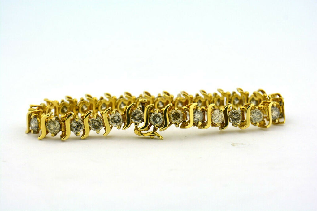 10k Yellow Gold Tennis Bracelet 9.50cttw Natural Diamonds 7.25" Vintage 18 grams - Jewelry Works