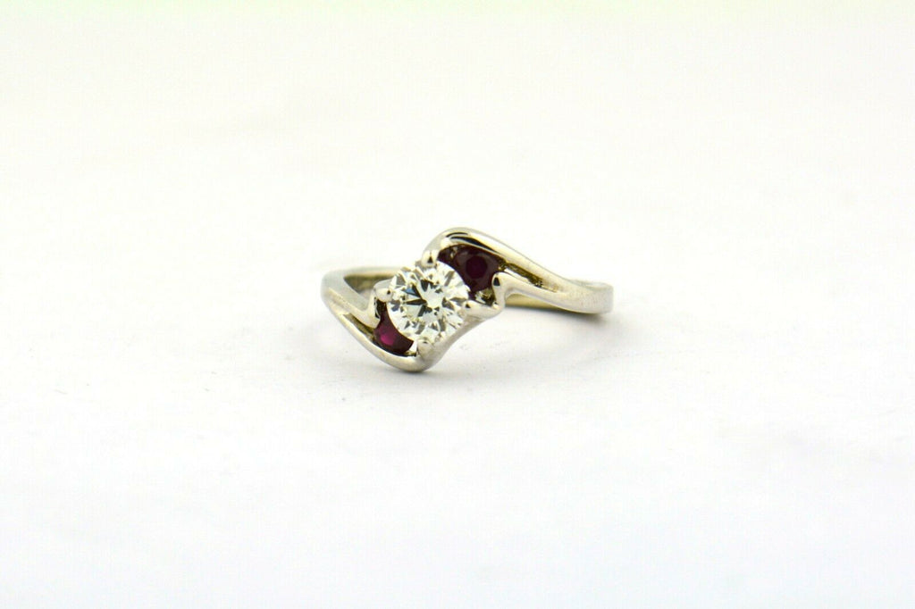14K .55CT Diamond Bypass Ring 0.25CTTW A Ruby Accents European Shank AGS Cert - Jewelry Works