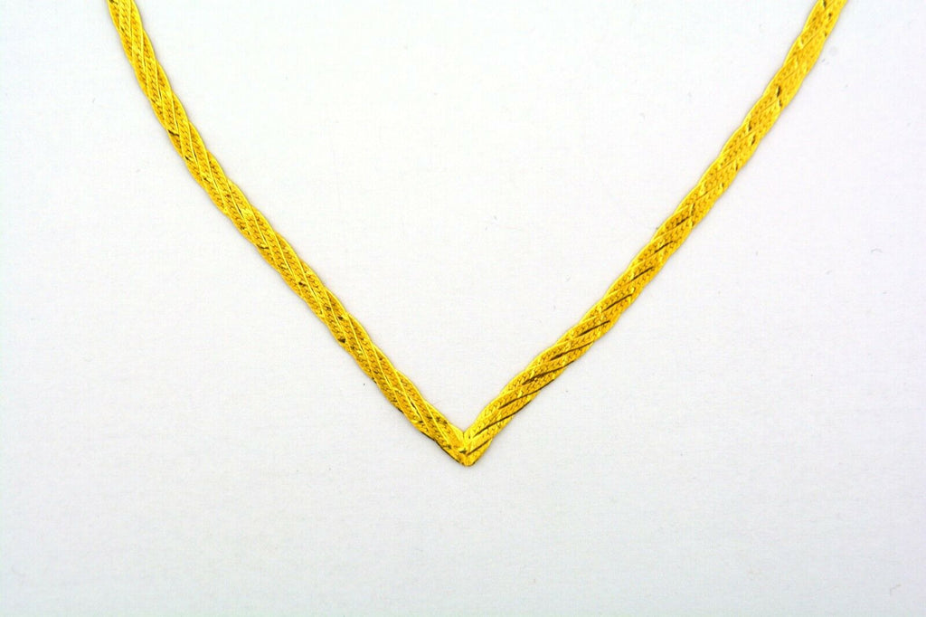 14K Yellow Gold 16.5IN Flat Braided V Necklace 7.8G - Jewelry Works