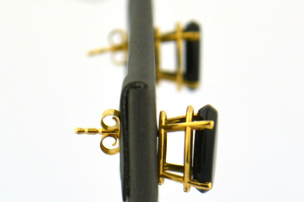 14KY 10x8 Oval Black Onyx Post Earrings 1.7G Four Prong Basket & Friction Backs - Jewelry Works