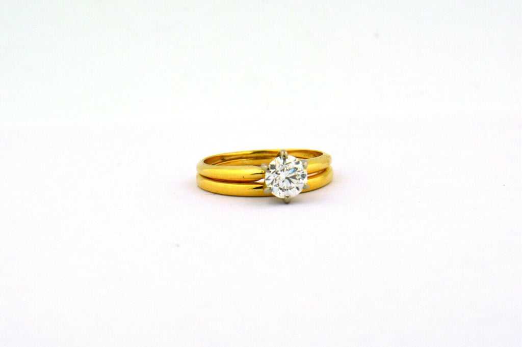 14KY 0.78CT Round Diamond Solitaire Engagement Set Notched Band GIA CERT SI1 G - Jewelry Works