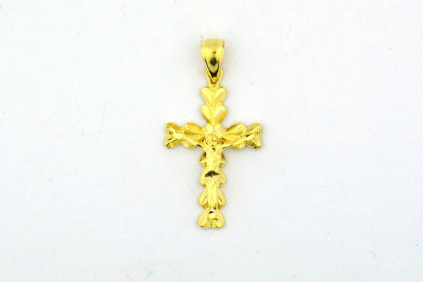 14K Yellow Gold Scalloped Edge Crucifix Pendant 38x19MM 2.9G - Jewelry Works