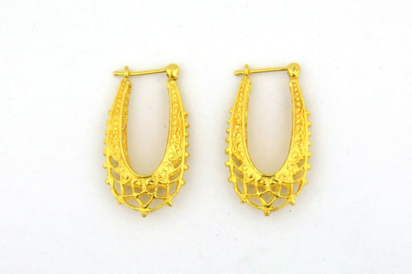 14K Yellow Gold Pierced Design Oval Hoop Earrings 6.3g 29X16.7X6MM - Jewelry Works