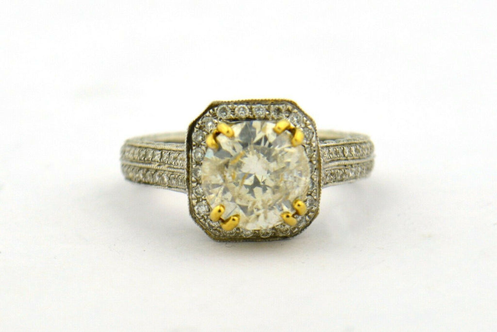 18K White and Yellow Gold 3.1CTTW Diamond Engagement Ring AIG Certification - Jewelry Works