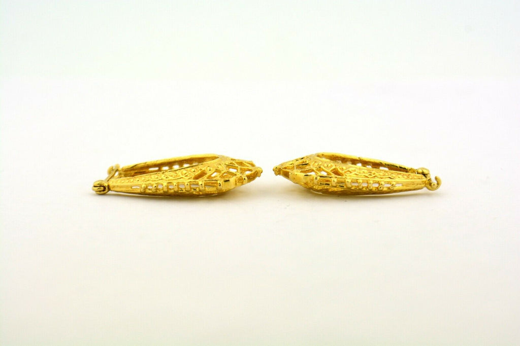 14K Yellow Gold Pierced Design Oval Hoop Earrings 6.3g 29X16.7X6MM - Jewelry Works