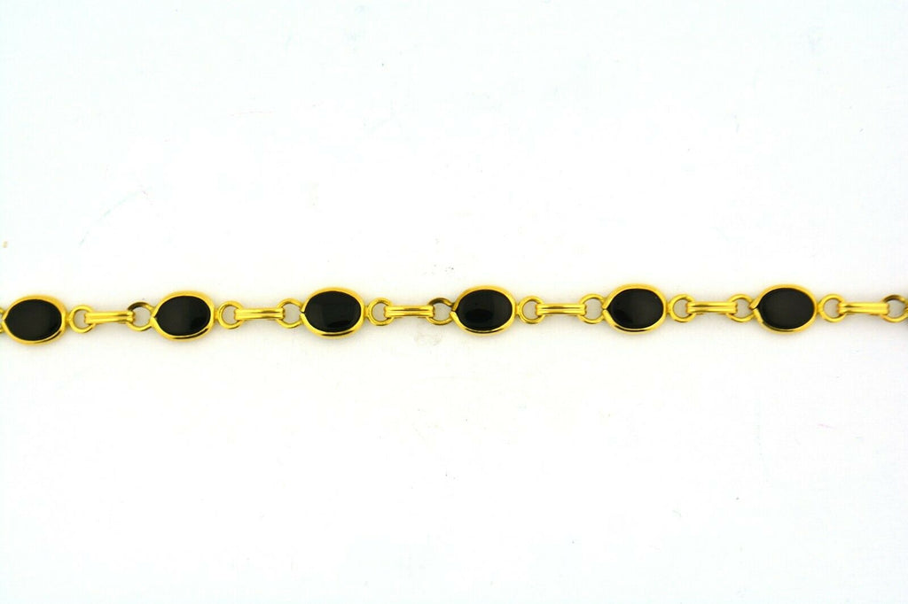 14KY Gold 7.25IN Oval Onyx Link Bracelet 6.6G (Eight 7x5MM Oval Onyx) Bezel Set - Jewelry Works