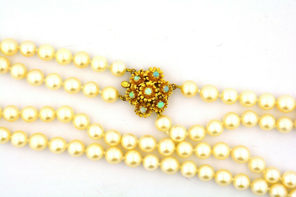 Vintage 17in 2-Strand 7-8MM Near Round Freshwater Pearl Necklace 14KY Opal Clasp - Jewelry Works