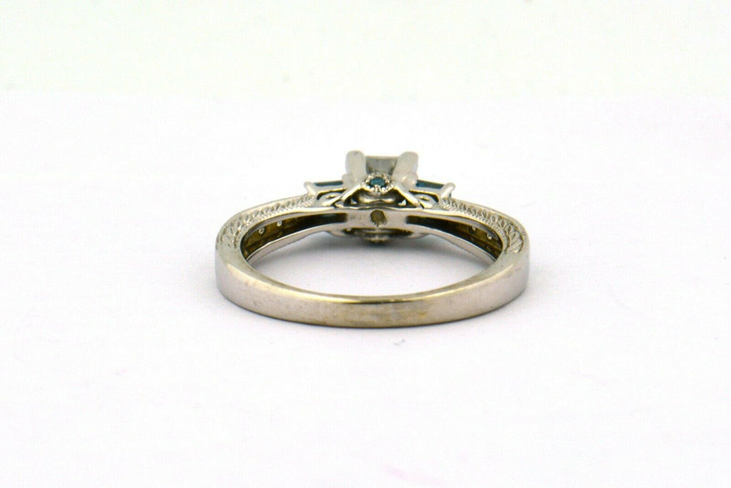 14KW 1.75cttw 3-Stone Blue & White Diamond Matching Wedding Set Center GSI CERT - Jewelry Works