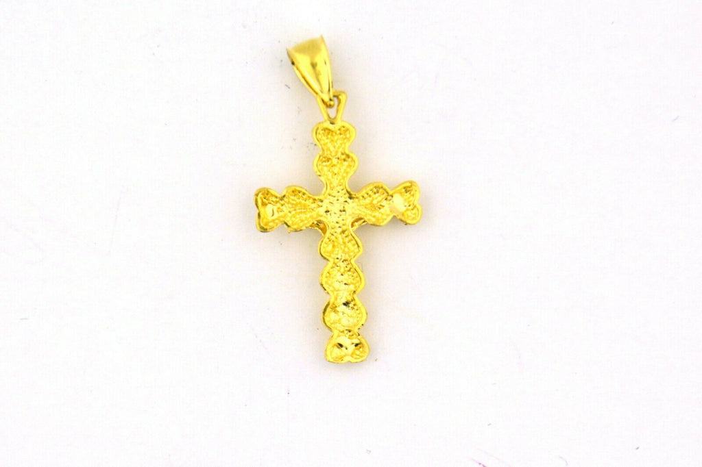 14K Yellow Gold Scalloped Edge Crucifix Pendant 38x19MM 2.9G - Jewelry Works