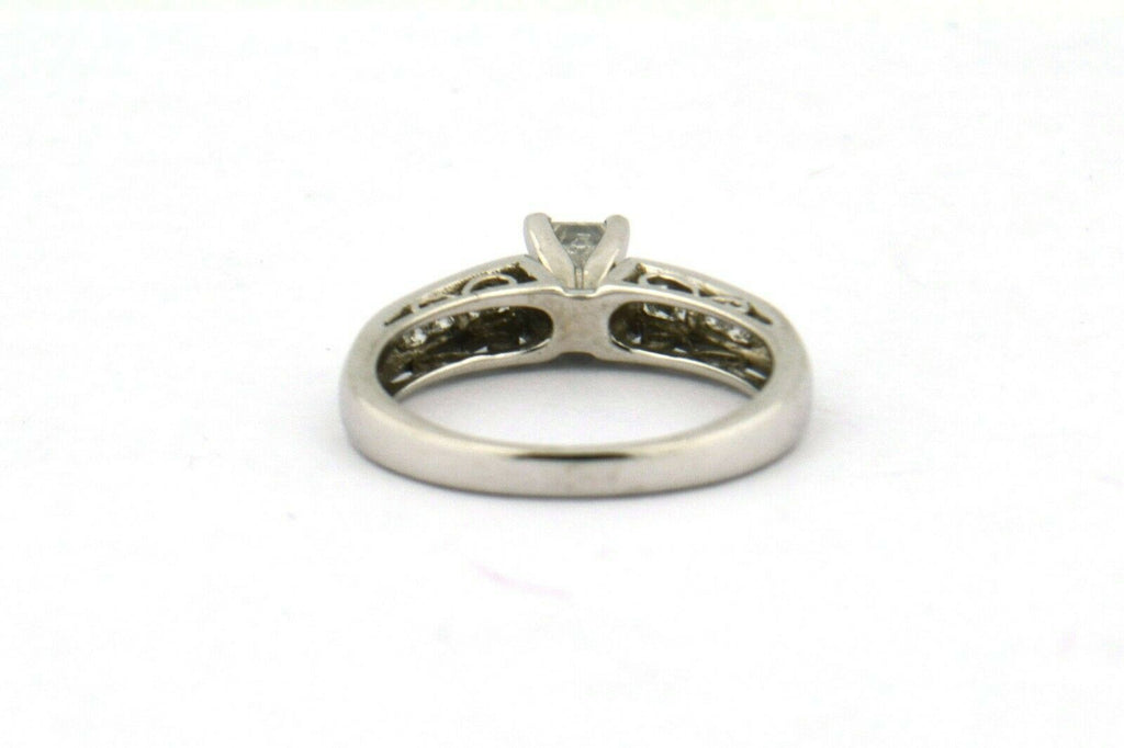 14K White Gold 1cttw Engagement Ring and Band Set I1 H-I Center .38ct Princess - Jewelry Works