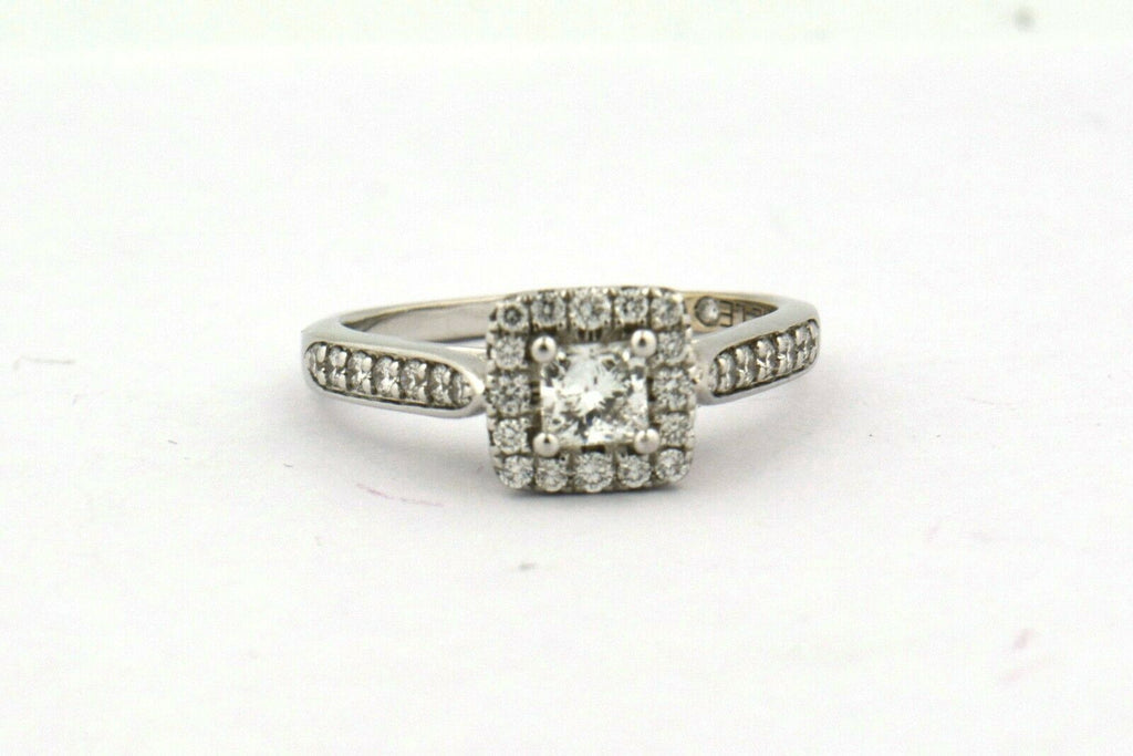 14KW 0.75CTTW Princess Cut Leo Diamond Halo Engagement Ring SI1-SI2 F-G - Jewelry Works