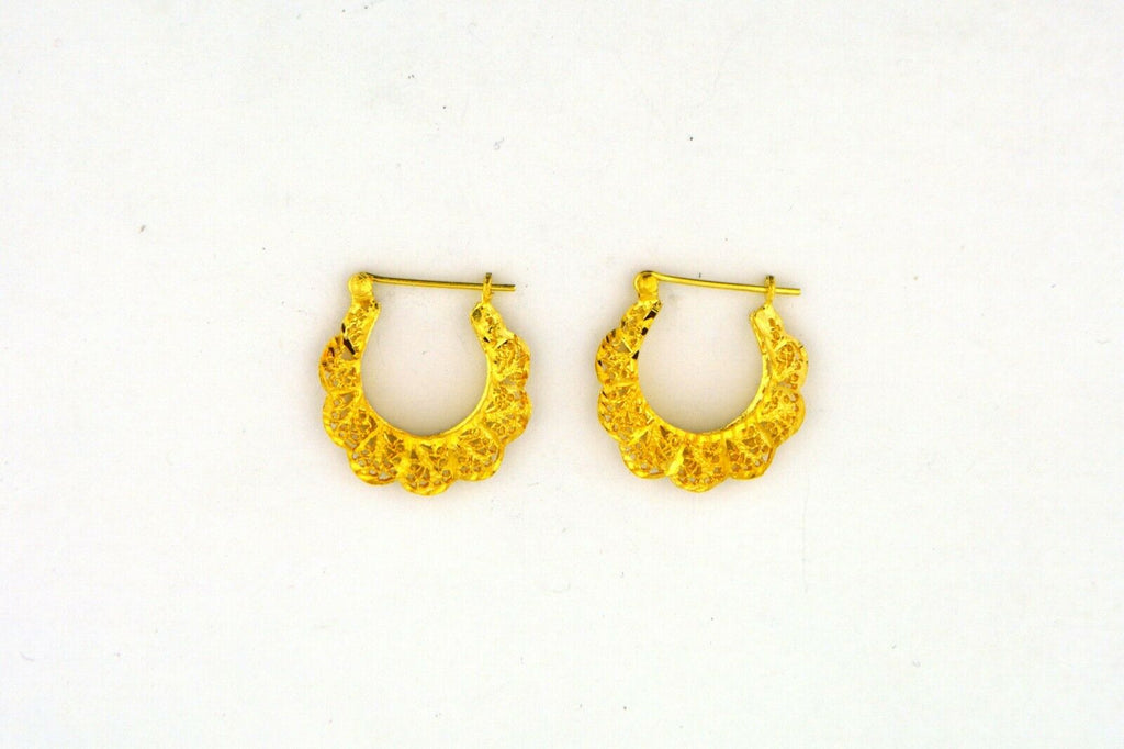 Vintage 14 Karat Yellow Gold Open Filigree Hoop Earrings 3.3G 20X20X5MM - Jewelry Works