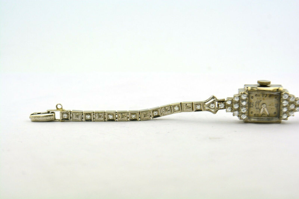 14KW Antique Gold Ladies Art Deco .95cttw Diamond Hamilton Wrist Watch Man Wind - Jewelry Works