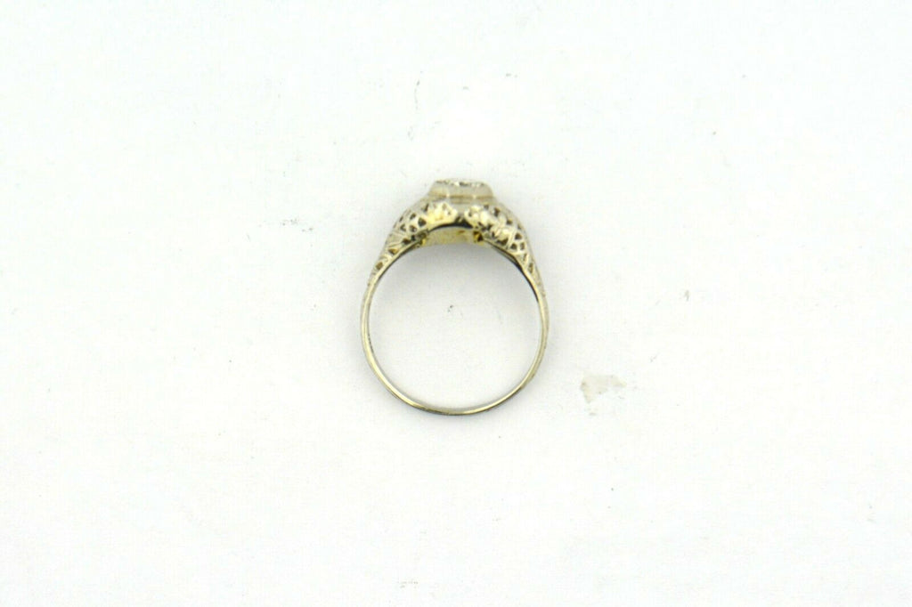 Antique Edwardian Era Old European Cut Diamond 14KW Gold Filigree Ring .33ct - Jewelry Works