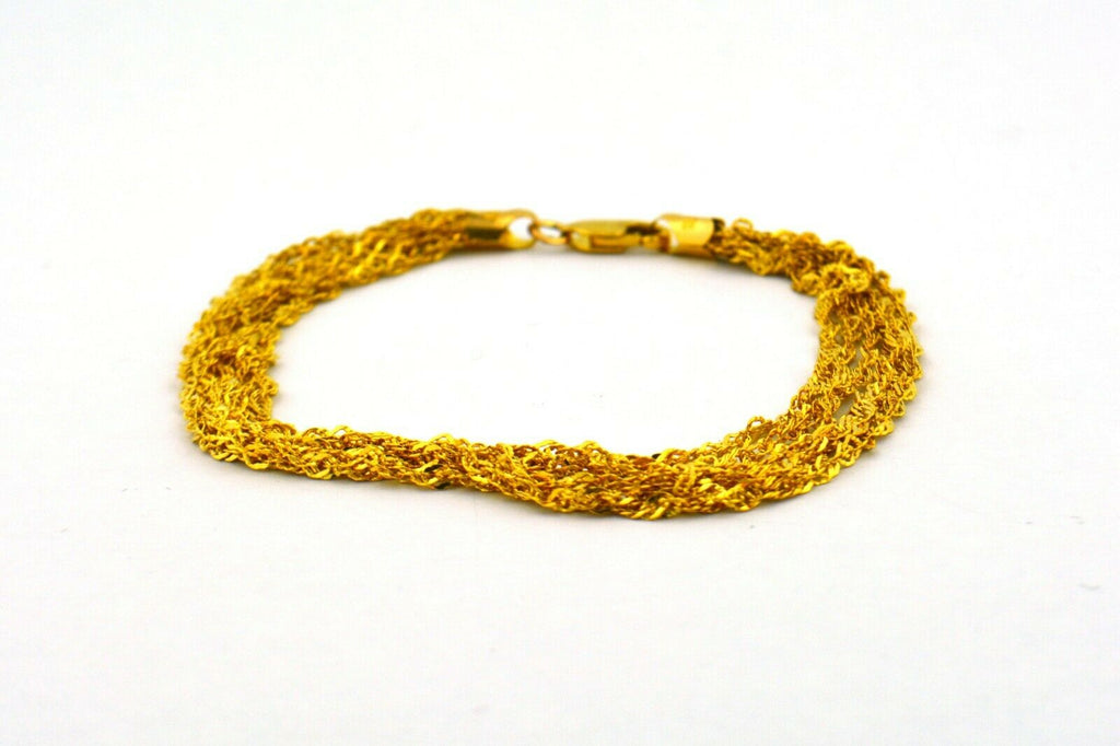 14K Yellow Gold 7.5" 6 Strand Sparkle Curb Bracelet 3.1g - Jewelry Works
