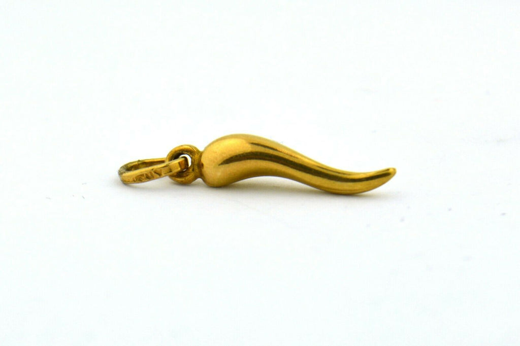 14K Yellow Gold Italian Horn Charm Pendant Lucky 1.1g 26X5MM - Jewelry Works